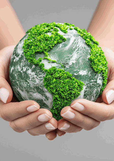 Planeta Země v rukách ženy.