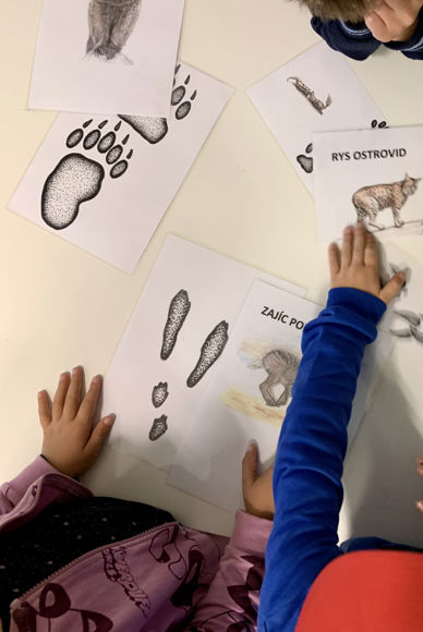 Fotografie zachycuje bádající žáky na výukovém programu